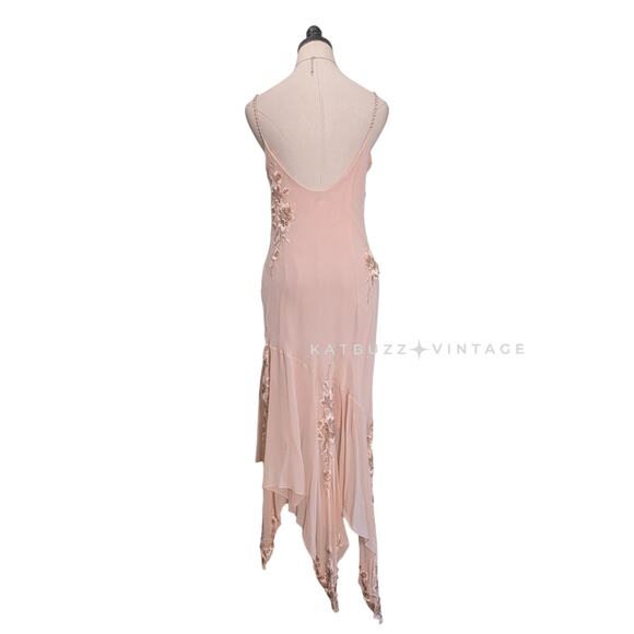 Vintage Sue Wong Prom Dress Maxi Gown 10 Pink Silk Y2K Fairy Bead Floral Nymph - Picture 3 of 16